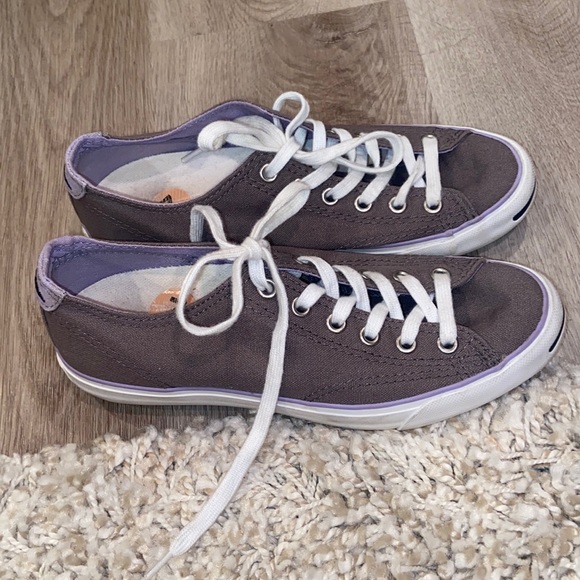 Converse Shoes - Converse Jack Purcell Grey and Purple Low Top Lace Up Canvas Sneakers